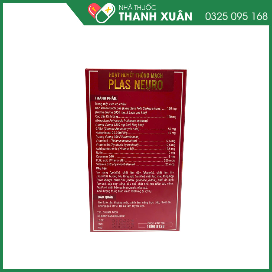 Hoạt huyết thông mạch Plas Neuro tăng cường tuần hoàn máu não